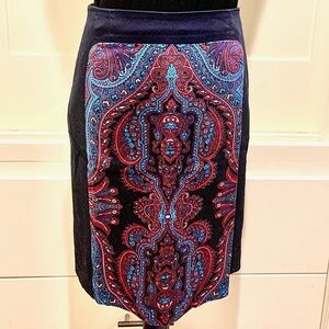 Coldwater Creek Back Pencil Skirt with Red & Blue Paisley Panel